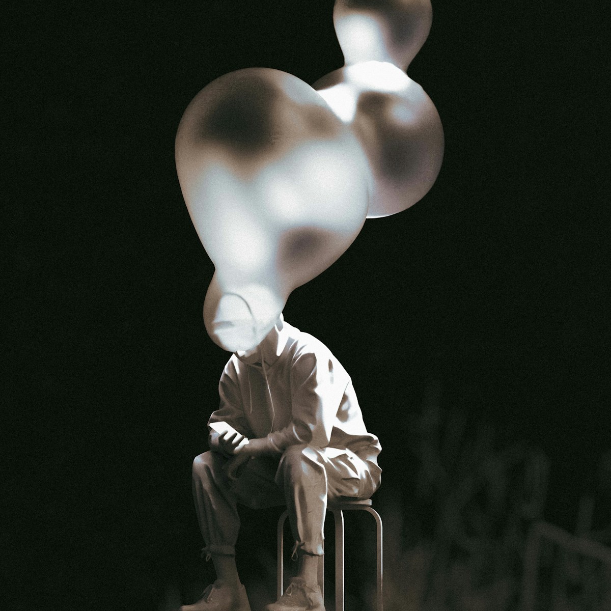 Photo by Galina Nelyubova A man with a head of bubbles.